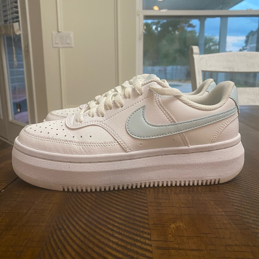 Nike White and Light Blue Platform Sneakers